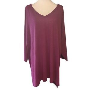 Catherines 2X Womens Tunic Top V Neck 3/4 Sleeve Button Detail Plus Size